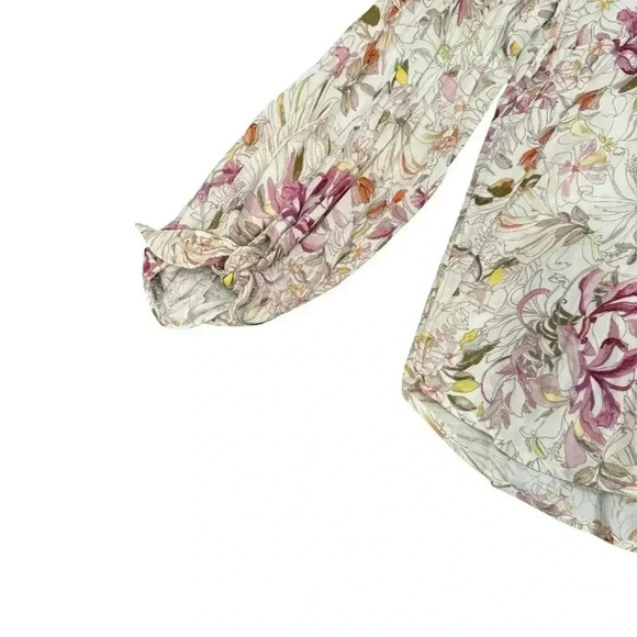 NWT ANTHROPOLOGIE Maeve Cream Floral Print Balloon Sleeve Tie Blouse. Size XS - Picture 8 of 14